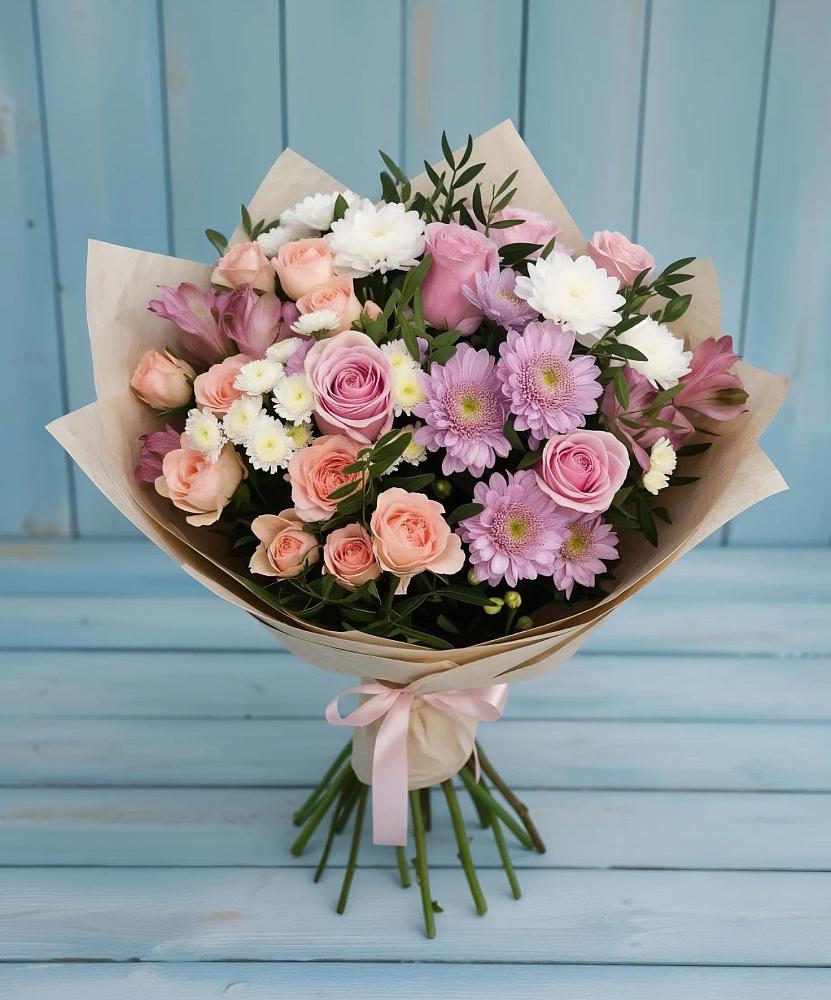 Букет цветов из: Хризантемы, Розы и Альстромерии в Партизан