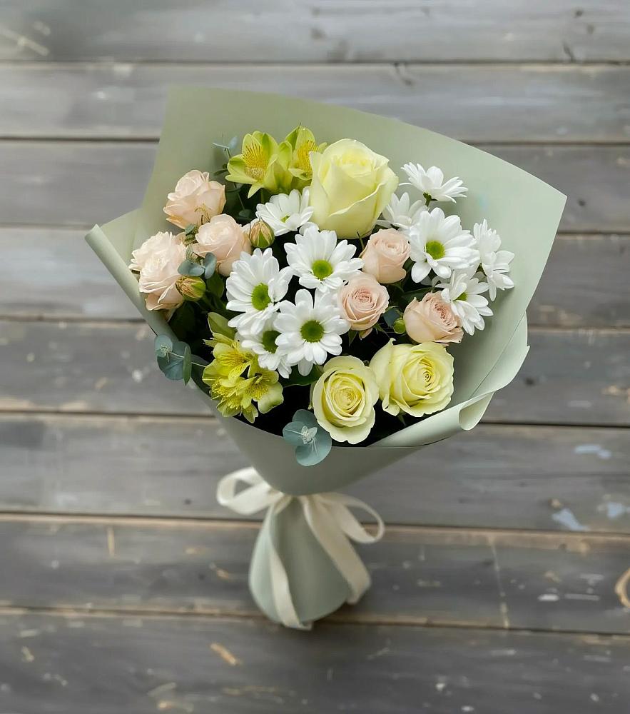 Букет цветов из: Альстромерии, Розы и Хризантемы в Партизан