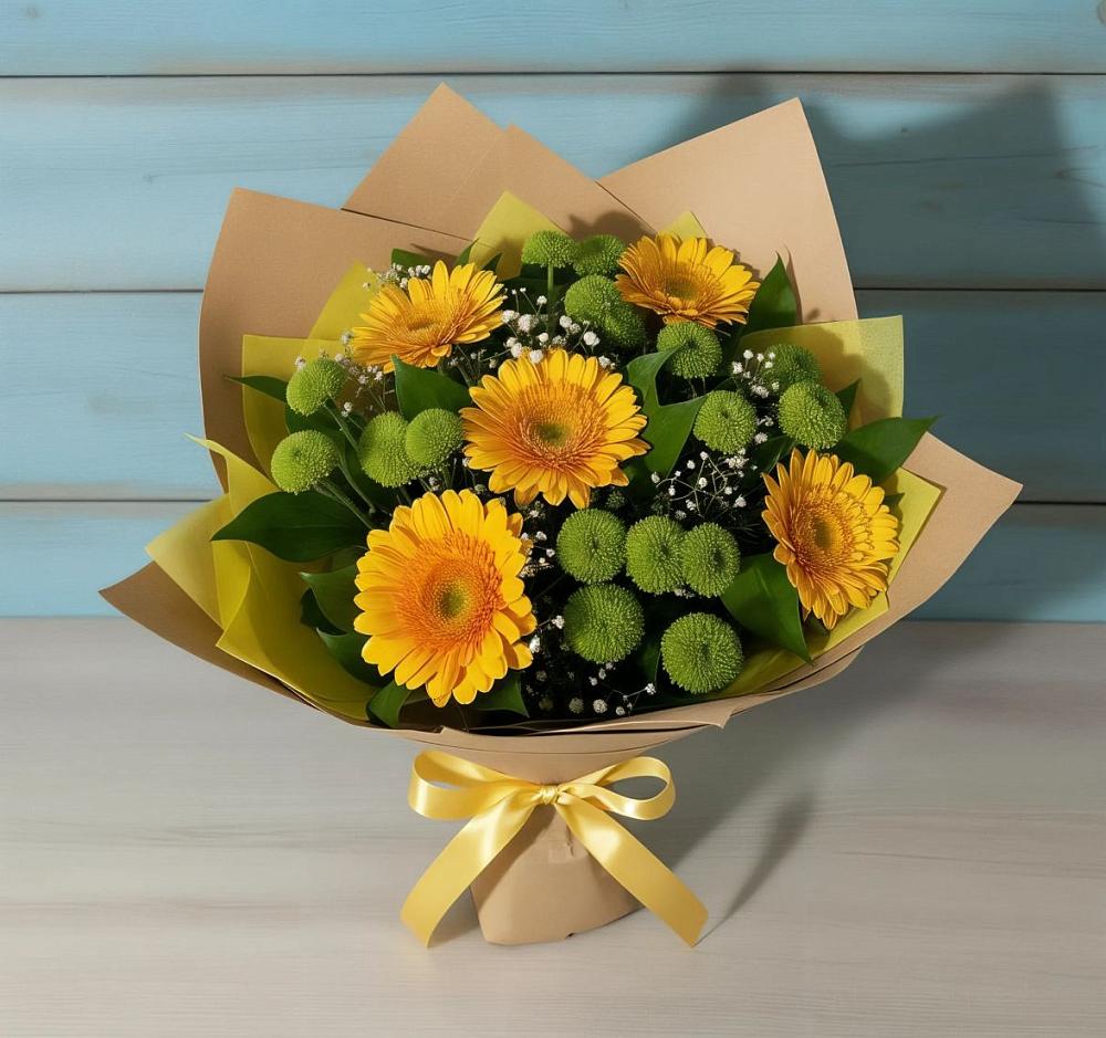 Букет цветов из: Герберы и Хризантемы в Партизан