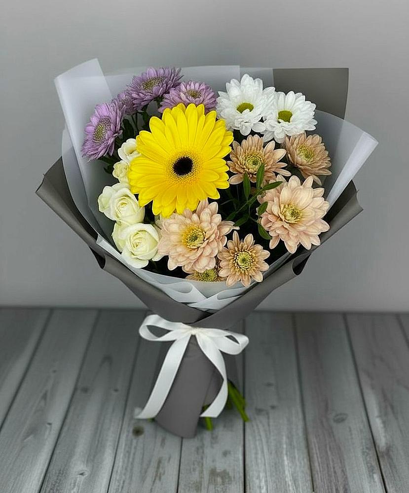 Букет цветов из: Розы, Герберы и Хризантемы в Партизан