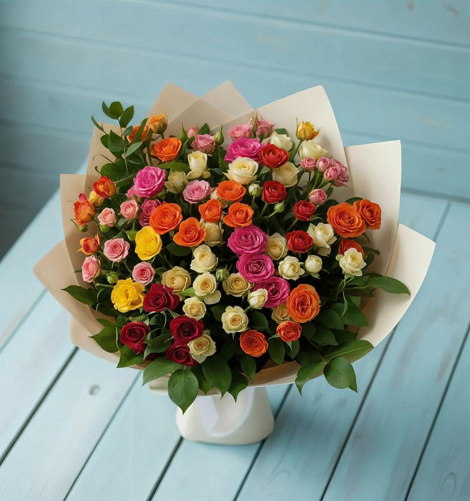 Букет Микс из разноцветных кустовых роз в Партизан