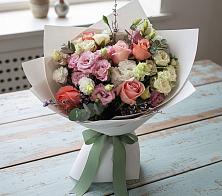 Букет цветов из:  Розы, Лизиантусы и Гвоздики в Партизан